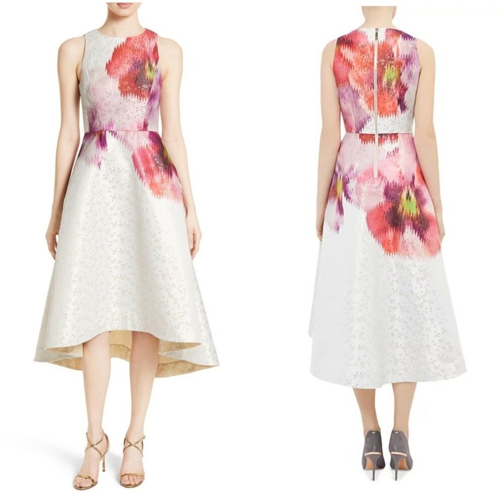 NWT Ted Baker Jenn Expressive Pansy Jacquard Midi Dress $439 - Picture 2 of 14